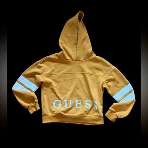 GUESS Yellow Kids Hooded Sweatshirt with Sleeve Stripes